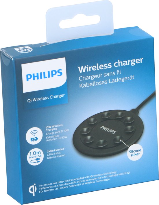 PHILIPS - Chargeur sans fil - DLP9016U/0 - Technologie QI - Ventouses antidérapantes - Noir