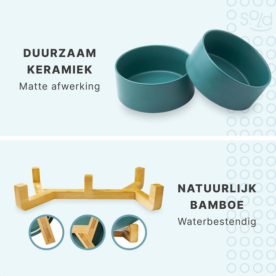 Gamelle pour chien - Bol à boire - Avec support en bambou - 2x 800 ml - Taille M - Vert Mat