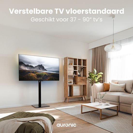 Auronic TV Stand - Pied TV - Réglable en hauteur - Pivotant - Inclinable - 37 à 90 pouces - Noir