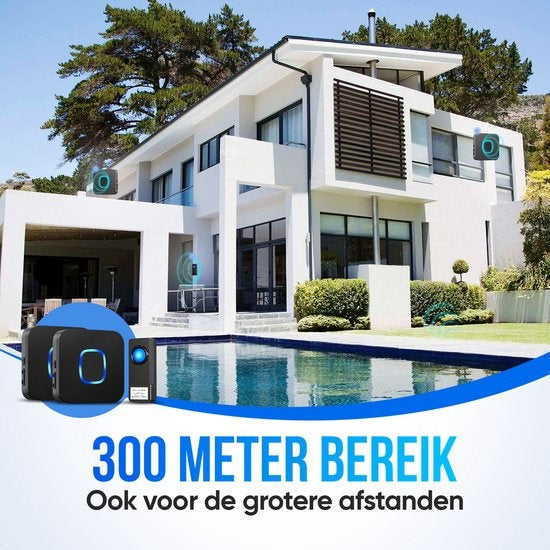 Sonnette de porte sans fil Strex avec 2 récepteurs - Plug & Play - 300 mètres - 4 volumes / 58 mélodies - IP55 Waterproof