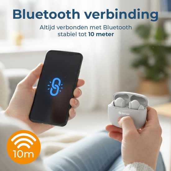Ecouteurs Denver - Ecouteurs légers - 6 heures d'écoute - Bluetooth 5.3 - TWE48 - Gris
