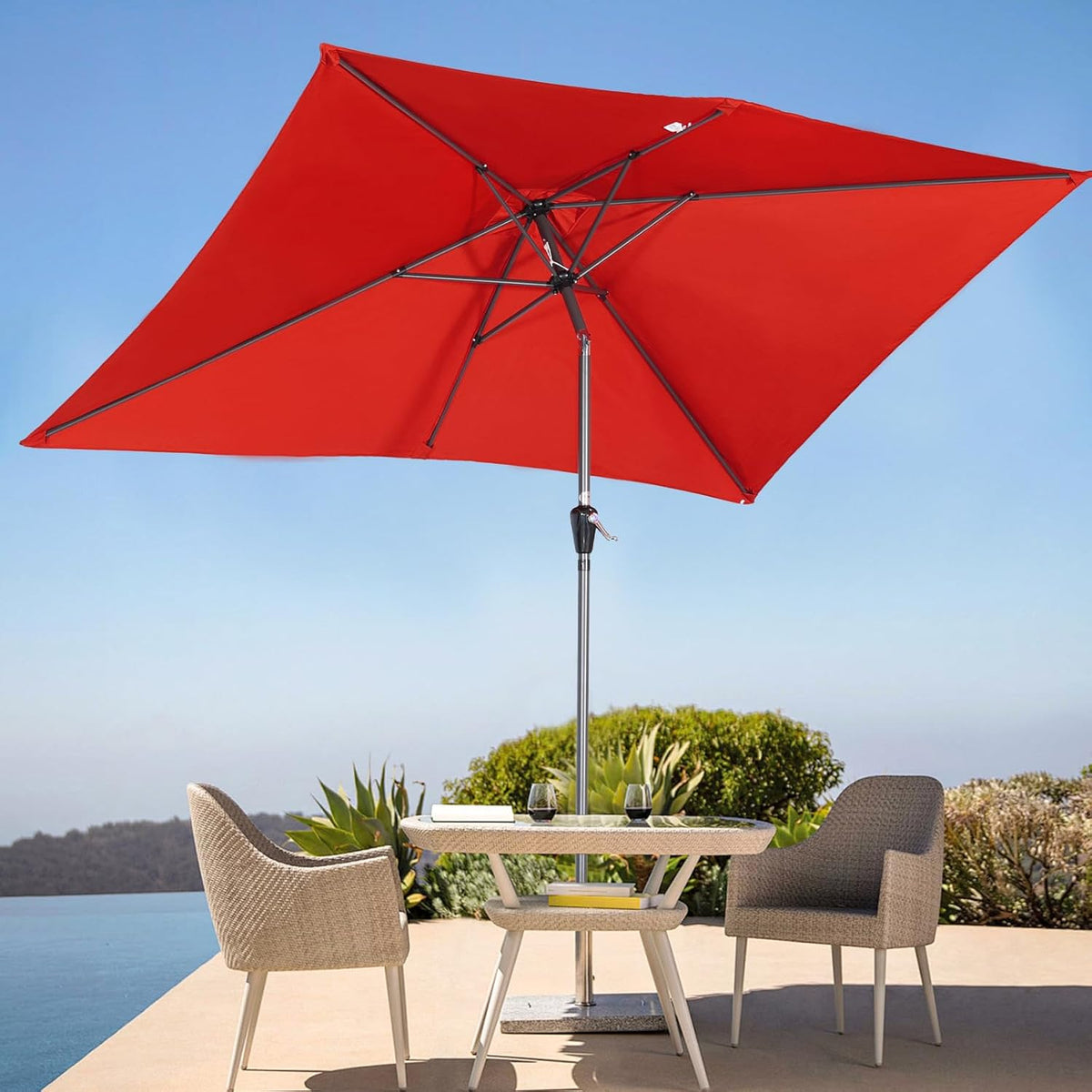 Angel Living Parasol de jardin - 2 x 3 m - Aluminium - Inclinable - Rouge