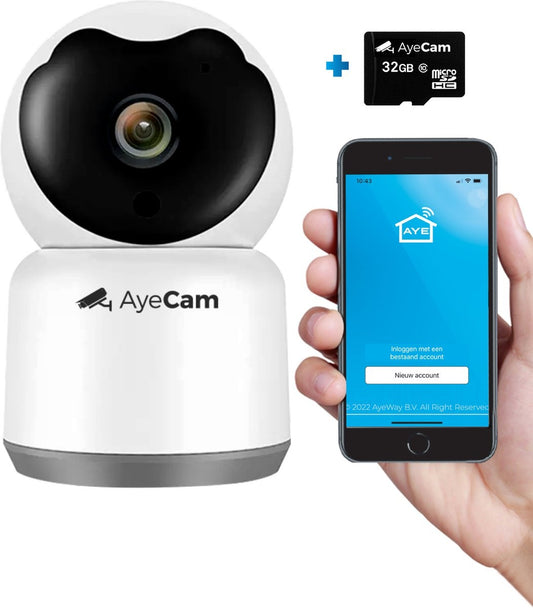 AyeCam Pet Camera - Avec App - Incl. 32GB SD - WiFi - Détection de mouvement et de son - Caméra de sécurité - Caméra pour chien