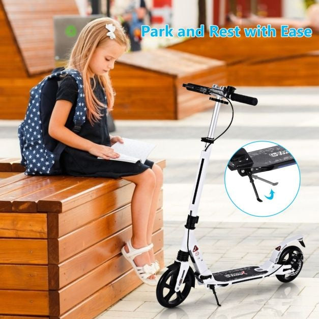 Trottinette pliable Coast avec sonnette et sangle de transport - Réglable en hauteur - Blanc