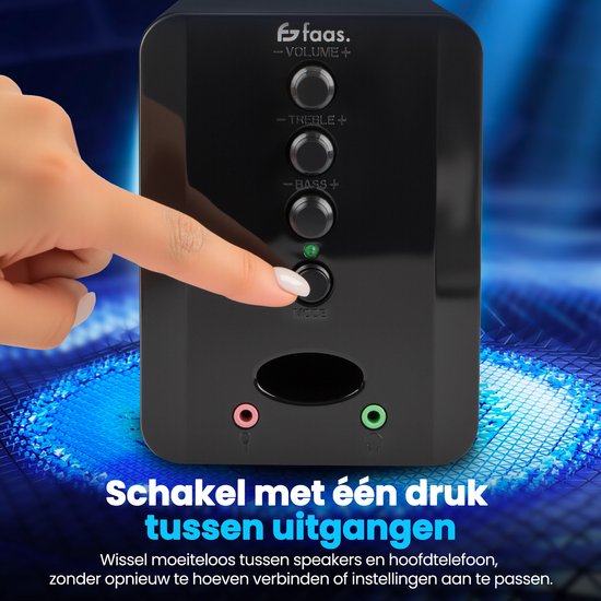 Faas - Haut-parleurs PC 2.1 - Bluetooth 5.0 - Microphone intégré - Connexion USB-C et USB-A - Ensemble d'enceintes stéréo - Noir