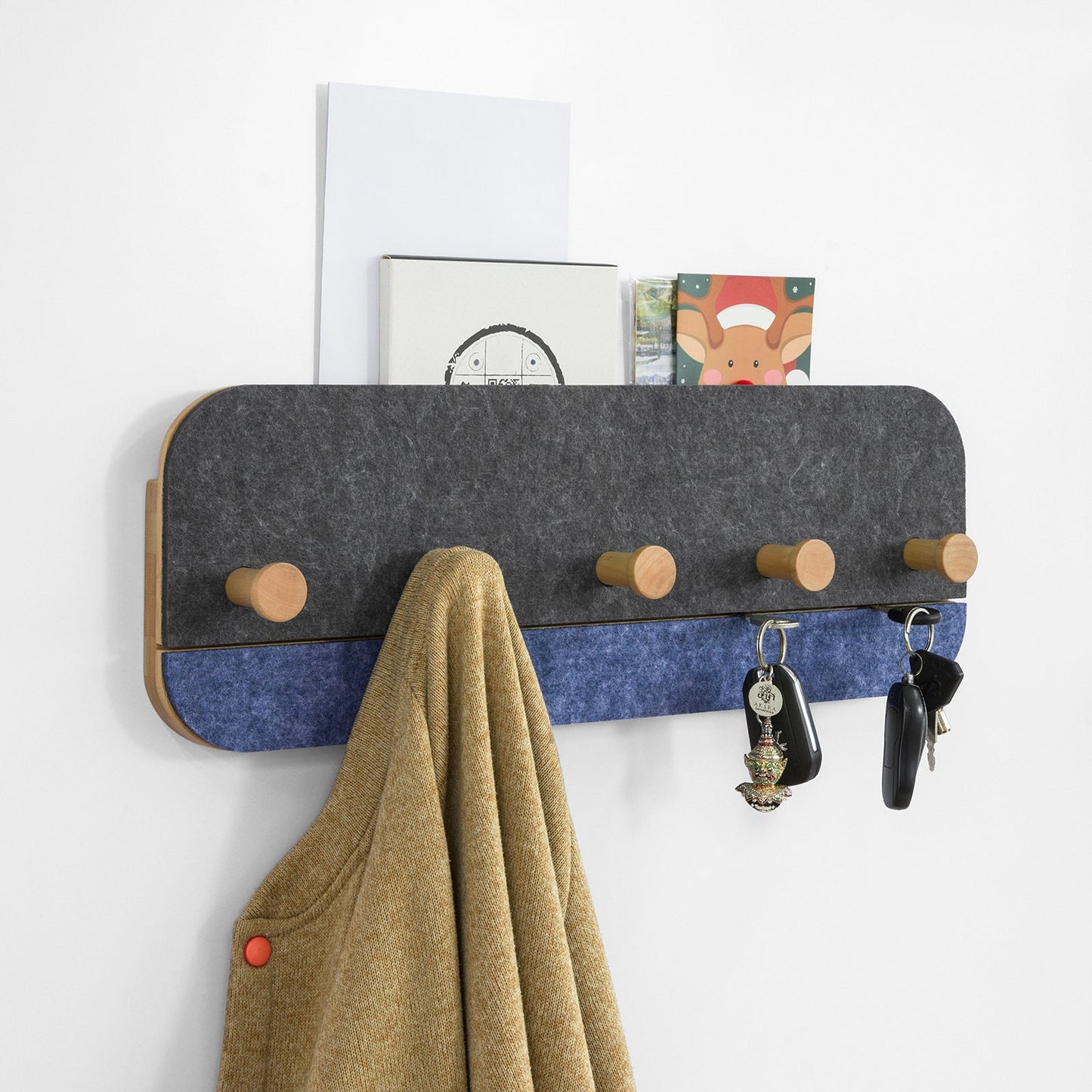Porte-manteau mural SoBuy à 5 crochets - Bambou et feutre - Porte-manteau d'entrée - 55 x 19 x 3 cm