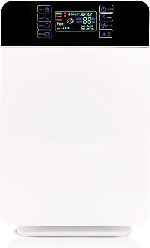 Livington AirPurifier - Purificateur d'air 30 m² Blanc - Système de filtration à 6 éléments - Filtre HEPA, filtre à charbon actif, filtre UV, ioniseur