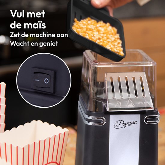 Gadgy Popcorn Machine Retro - Noir - Machine à popcorn à air chaud - 26.5 x 14 CM - Funcooking for Party & Kids