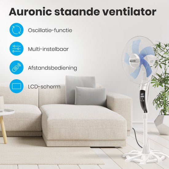 Auronic Tripod Fan - Ventilateur sur pied avec télécommande - minuterie - 50W - 53dB - Blanc