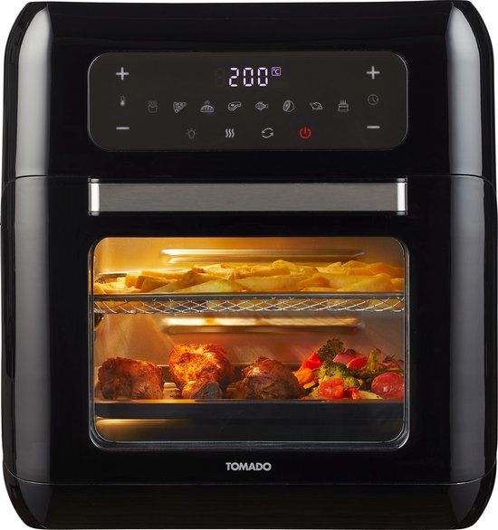 Tomado TAF1201B - Four Airfryer - Friteuse à air chaud - 12 litres - 8 programmes - Sans PFAS - 1500 watts - Noir