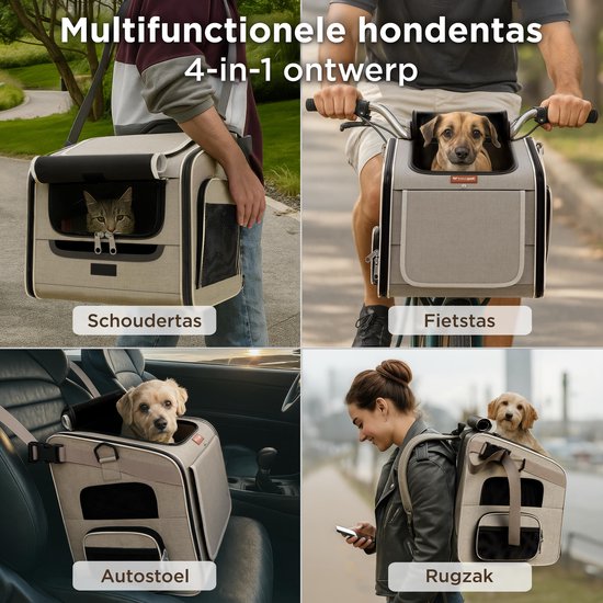 Trevopet® Panier à vélo pour chien - Panier à vélo 4 en 1 pour chien, sac de transport, sac à dos et siège auto - Convient aux vélos électriques - Pour les chiens jusqu'à 8 kg - Gris