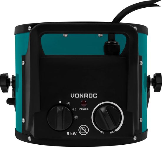 VONROC Chauffage électrique - chauffage soufflant - chauffage d'atelier - puissance 400V - 3300W/5000W - céramique - thermostat - pour pièces jusqu'à 48m2