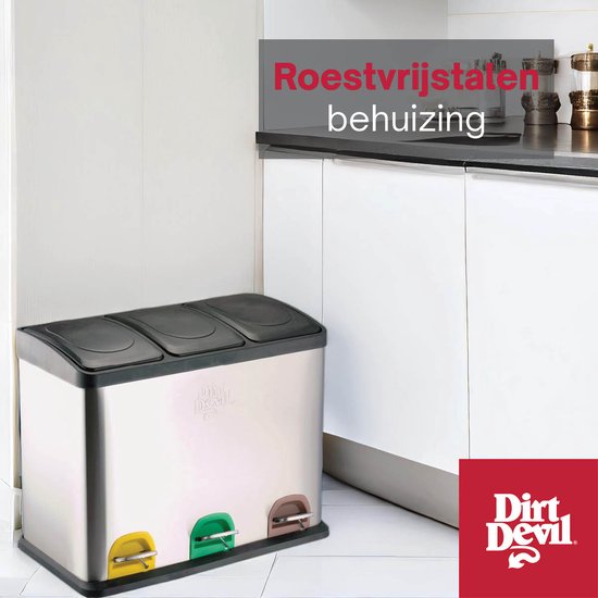 Dirt Devil Pedal bin 3x 15L - Poubelle Séparation des déchets - acier inoxydable - Silver