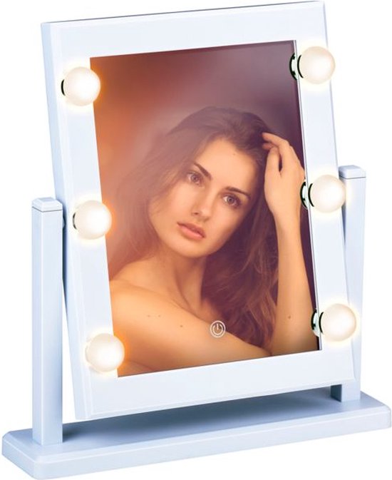 Touch of Beauty Make Up Mirror - Miroir avec éclairage - 6 LED lumière blanche chaude ou froide - Miroir debout inclinable à 180 degrés - Miroir de maquillage avec éclairage LED - blanc ou noir au hasard