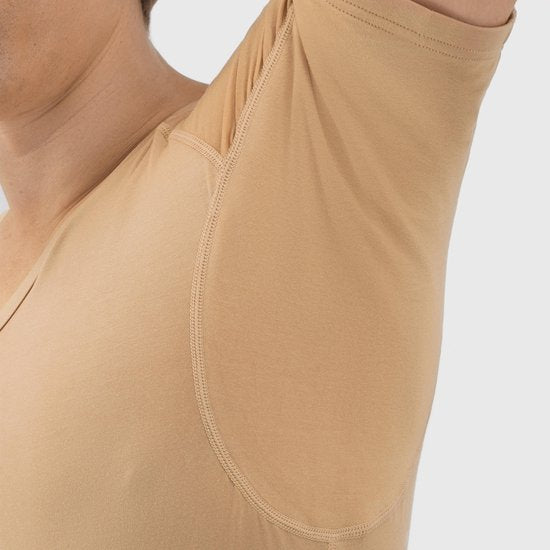 Anti Sweat Shirt - Fibershirts® - Coussinets d'aisselles cousus - Maillot de corps - Couleur chair - Col en V - Hommes - Taille XXL