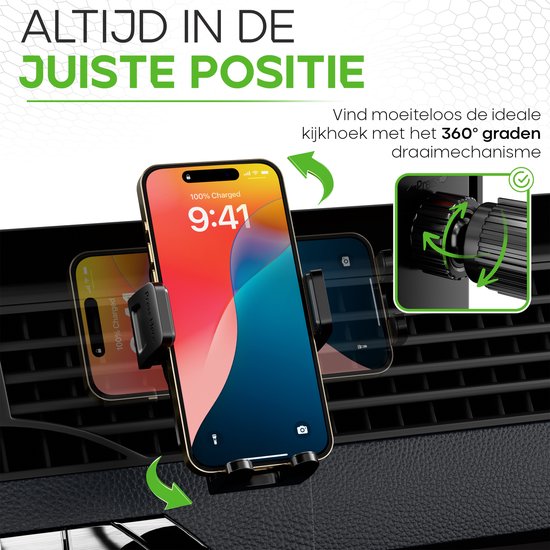 iSetchi FlexMount - Support de téléphone pour voiture - Grille de ventilation - Support de téléphone portable - Accessoires de voiture - Support universel - Design extensible - Noir