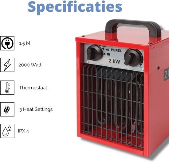 Perel Chauffe-ventilateur, pour l'intérieur, 3 niveaux de chaleur, 2000 W