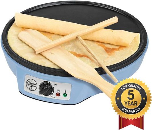 Appareil à crêpes Bestron - ASW602B - 1 000 W - Crêpière - 30 cm - Bleu - Avec pile en bois et spatule - Garantie 5 ans
