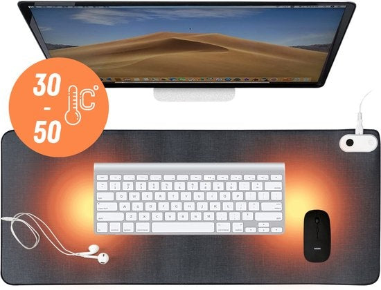WURK Professional Tapis de bureau chauffant - 30℃ à 50℃ - Organisateur de bureau - Comprend un clip de câble - Noir - 80x33