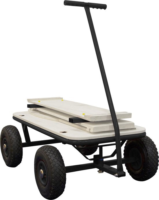 Sunny Billy Beach Wagon Chariot Noir - Bois brut - Chariot avec pneus à air - 94x61x97cm