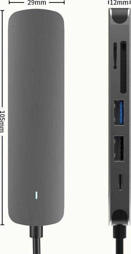 Fuegobird 6 in 1 USB-C HUB - USB3.0 + SD/TF + HDMI + USB-C - Voyant lumineux