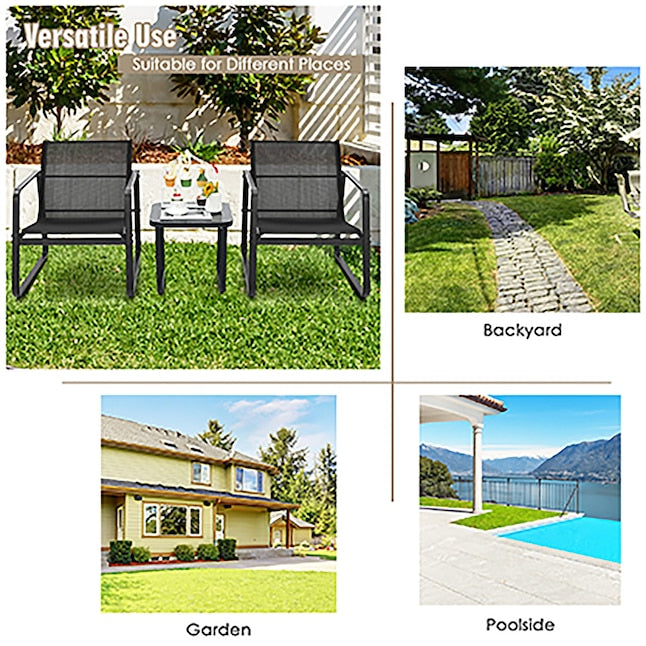 3-Piece Garden Furniture Set Balcony Set with 2 Chairs and Table - Black, Dimensions Chair 58x60x85 cm, Table 60x60x72 cm