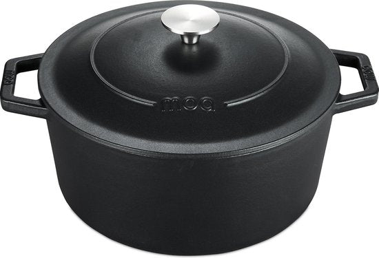 MOA Casserole en fonte - 5,7L - Pour toutes les sources de chaleur y compris l'induction - Avec couvercle - Ø 26cm - Revêtement antiadhésif - Noir