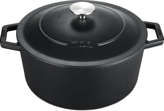 MOA Casserole en fonte - 5,7L - Pour toutes les sources de chaleur y compris l'induction - Avec couvercle - Ø 26cm - Revêtement antiadhésif - Noir