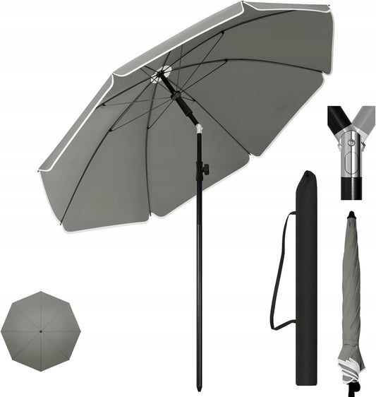 Parasol de plage pliable Woltu - Gris - Hydrofuge - 175 x 203 cm