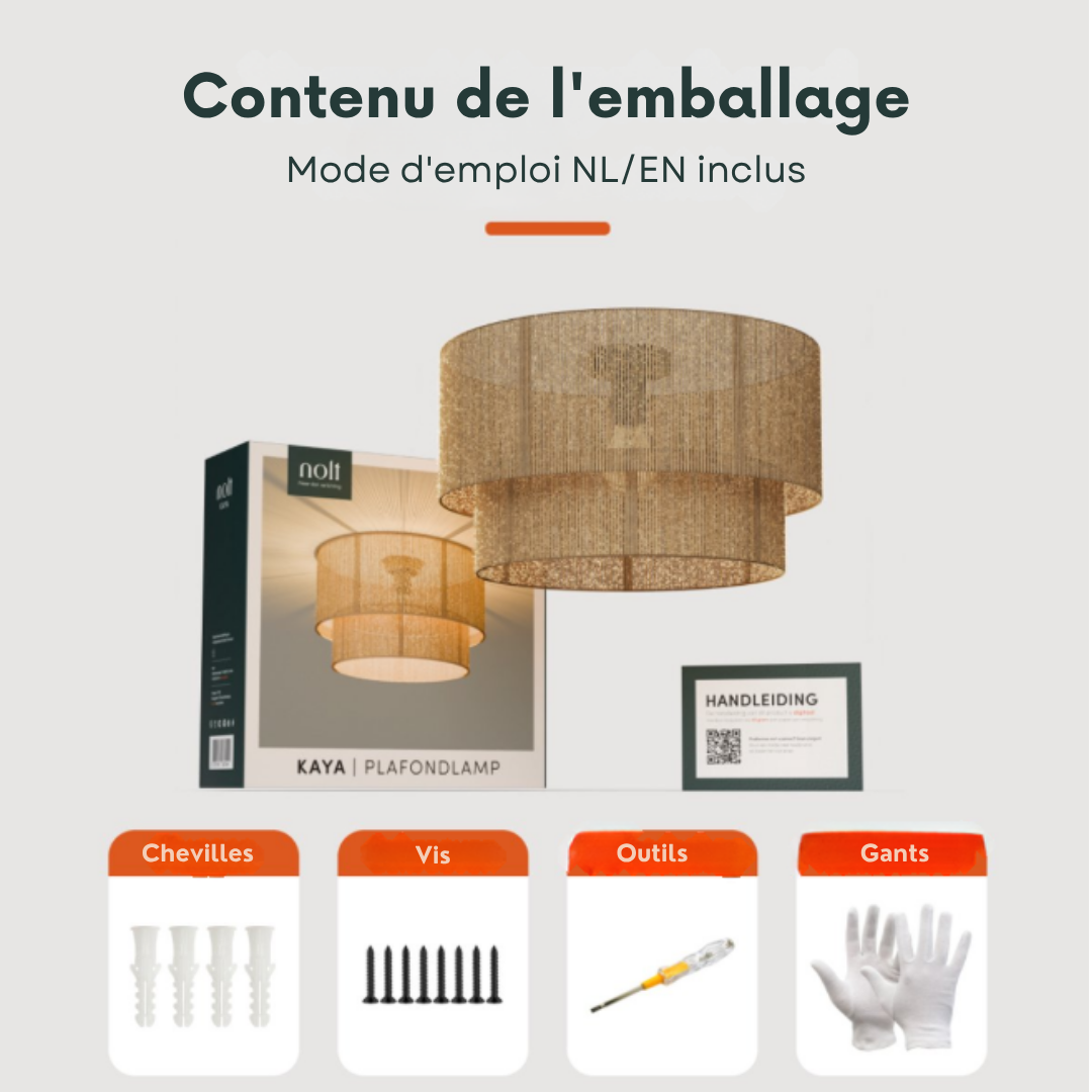 Plafonnière Nolt - E27 Lampe - 10W - ⌀ 45cm - Jute - Marron