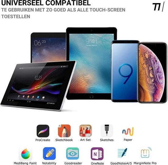 Stylet - Tikkens - 2 en - Stylo tablette - Stylet pour tablette, téléphones - Compatible Apple et Android - Noir