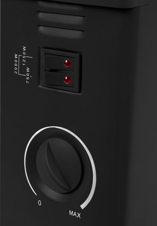 VONROC Chauffage électrique - Convecteur - 3 réglages : 750W/1250W/2000W - Thermostat réglable - Chauffe les pièces jusqu'à 24m2 - Boîtier très robuste - Silencieux - Noir