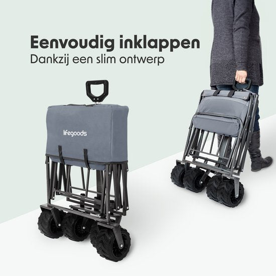 LifeGoods Wagon - Pliable - Capacité de charge 80KG - 94L - Polyester lavable - Gris