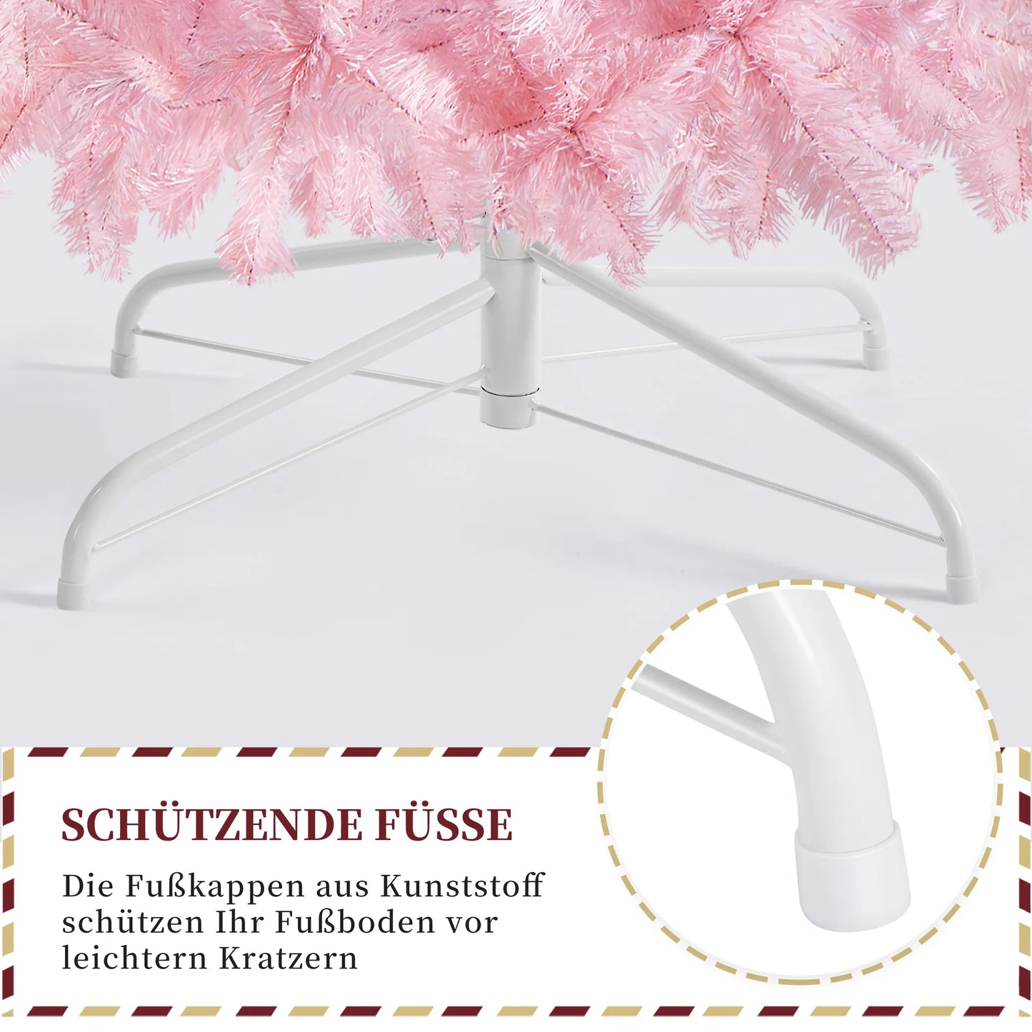 Yaheetech Arbre de Noël artificiel rose - 110 x 110 x 183 cm - avec 598 branches et une base métallique pliable et des capuchons en caoutchouc protecteurs - pour le salon et les vacances - PVC et métal rose