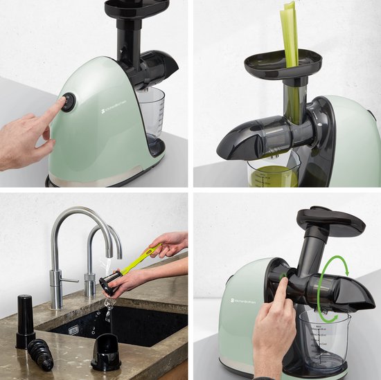 KitchenBrothers Slowjuicer - Presse-légumes et fruits - Extracteur de jus - 700ml - Vert pastel