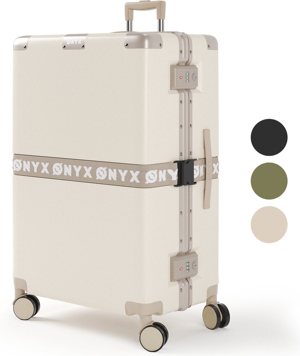 ONYX® - Valises 100L - Serrure TSA - Roues spinner - Trolley léger - Fermeture aluminium - Blanc sable