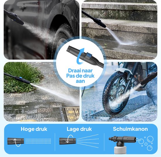 Nettoyeur haute pression Lugia - 135 bars - 1 600 W - 430 L/h - Pack comprenant un nettoyeur de terrasse, une brosse rotative et une buse turbo