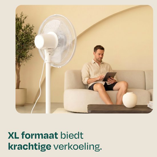 Ventilateur de sol VONROC - Ø 45,5 cm - 4 vitesses et mode veille – minuterie - réglable sur 3 hauteurs - télécommande incluse - blanc
