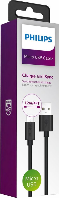 Câble USB 2.0 Philips - DLC3104U/00 - USB-A vers Micro-USB - Longueur : 1,2 mètre