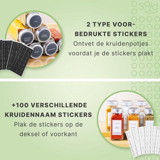 S.old - 36 pots à épices en verre carrés avec couvercle - Spice Spreader - Set complet avec couvercles à saupoudrer, autocollants préimprimés et entonnoir - Capacité 120 ml - 10,5 x 4,3 cm