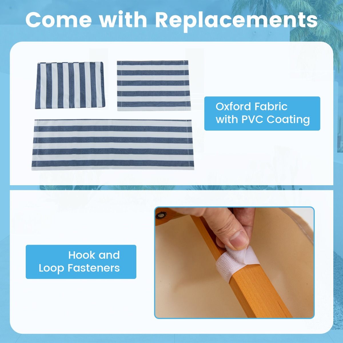 Chaise longue de plage pliable Coast Birchwood avec baldaquin, dossier et repose-pieds réglables - Beige/Naturel - 170x62x140 cm