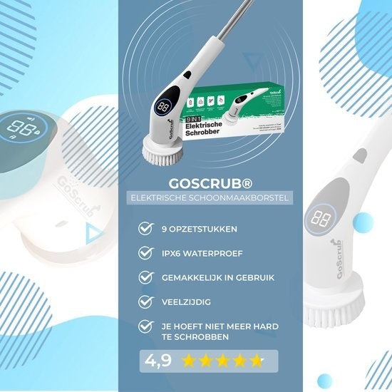 Brosse de nettoyage électrique - GoScrub - Cleaning King V2 - Brosse électrique avec manche - Pour salle de bain ou cuisine - 9 accessoires