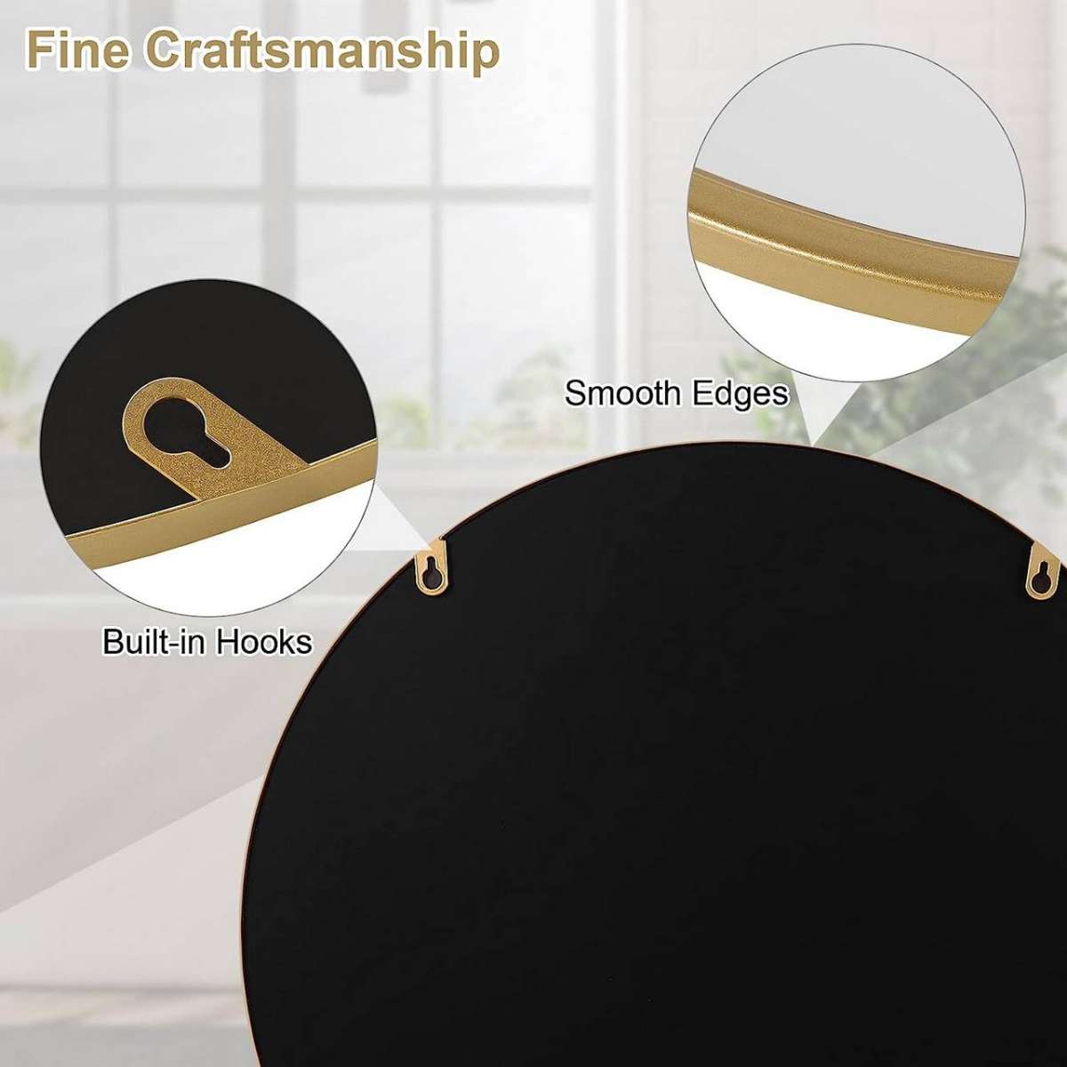 Miroir mural rond WOLTU doré – Miroir moderne avec cadre métallique – Ø 40 x 2 cm
