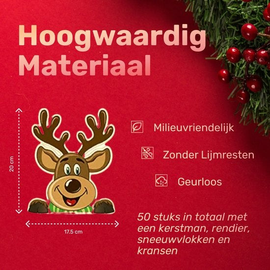 Giftmas - Décorations de fenêtre de Noël - Stickers de Noël - Stickers de fenêtre pour enfants - Décorations de Noël pour l'intérieur - Décorations de Noël - Père Noël - Renne - 50 pièces