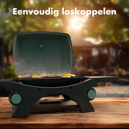 KitchenBrothers Gas BBQ - Barbecue de table et sur pied - Barbecue de table - Antiadhésif - Surface de grillade 37x48 cm - Noir