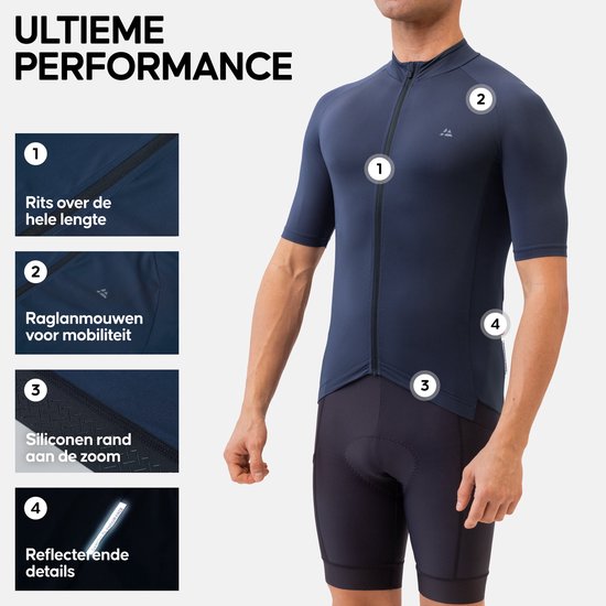 DANISH ENDURANCE Maillot cycliste homme - Chemise cycliste - Manches courtes - Séchage rapide - Bleu marine - Taille M
