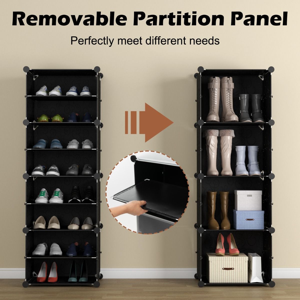 Armoire à chaussures Coast à 8 compartiments - étagère à chaussures réglable - pour 48 paires de chaussures - noire et translucide