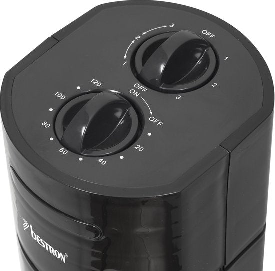 Bestron Ventilateur de tour, Ventilateur avec 3 vitesses et fonction de rotation de 75°, minuterie incluse, hauteur : 78 cm, 35W, AFT760Z, couleur : noir