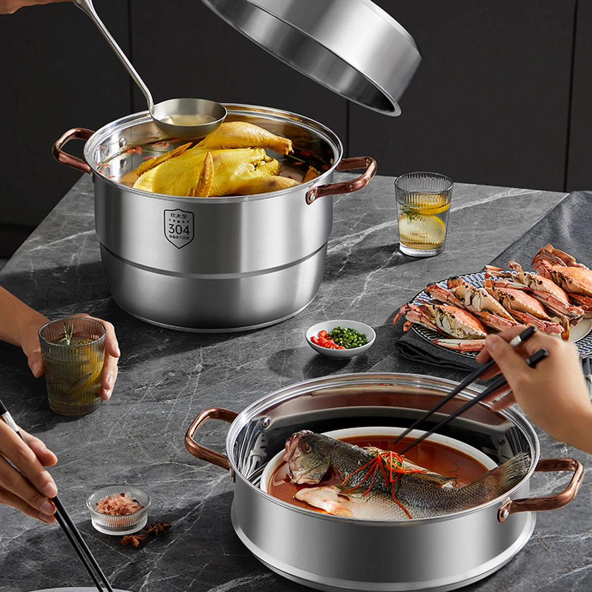 Casserole à vapeur Cooker King à 3 couches - 26 cm - Acier inoxydable 304 - Résistante à la chaleur