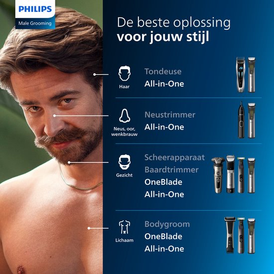 Philips All-in-One Série 9000 MG9540/15 - 13-en-1 - Multigroom - Tondeuse à barbe - Pour la barbe, le corps et les cheveux - avec OneBlade - Gris foncé